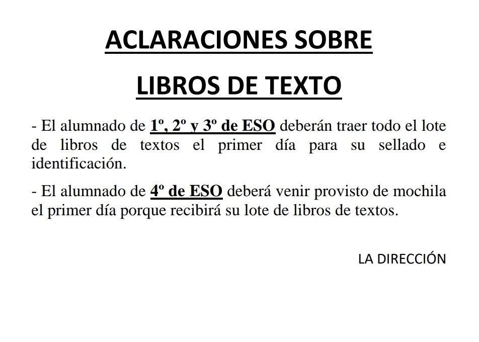 IES_IAC's tweet photo. Aclaraciones sobre libros de texto. https://t.co/WusYpk871i