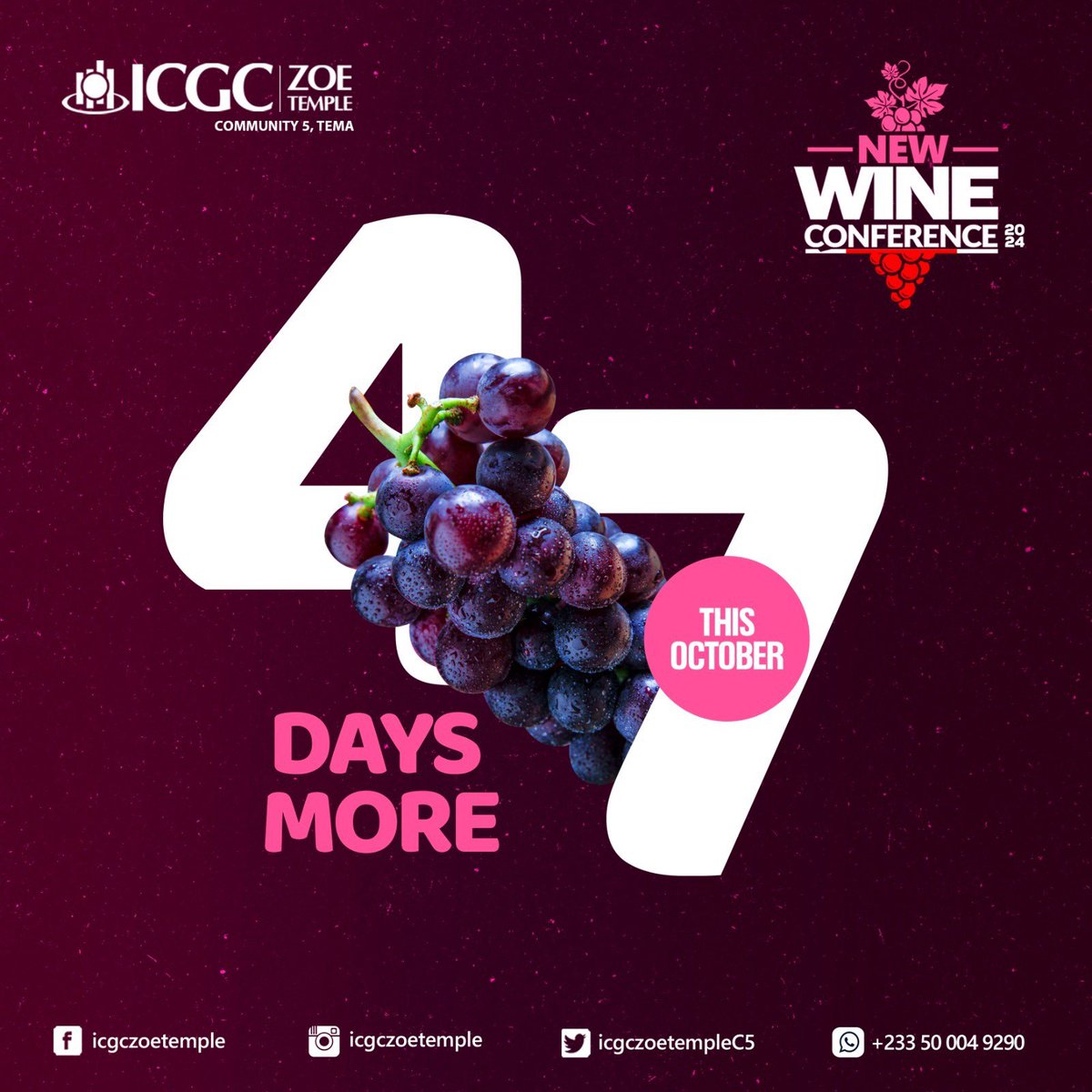 icgczoetempleC5's tweet photo. Join us for 5 powerful days of unstoppable praise, life-transforming teachings and 
unforgettable encounters.

 Mark your calendars from 28th October to 1st November 2024 and get ready to experience the move of God like never before!
Don't miss out!

#ZoeNWC24 #47DaysToGo https://t.co/FTQyXfwoOa