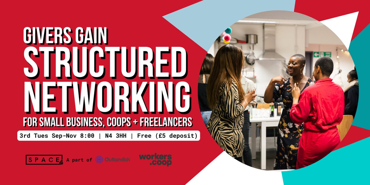Something exciting happening at SPACE4😀   

We’re hosting Givers Gain style structured networking sessions around needs/pitches &amp; referrals!

📅Tue 17 Sept, 15 Oct, 19 Nov 
⌚️8:00-9:30am
📍Finsbury Park, N4 3HH 
🥐There will be breakfast

eventbrite.co.uk/e/givers-gain-…