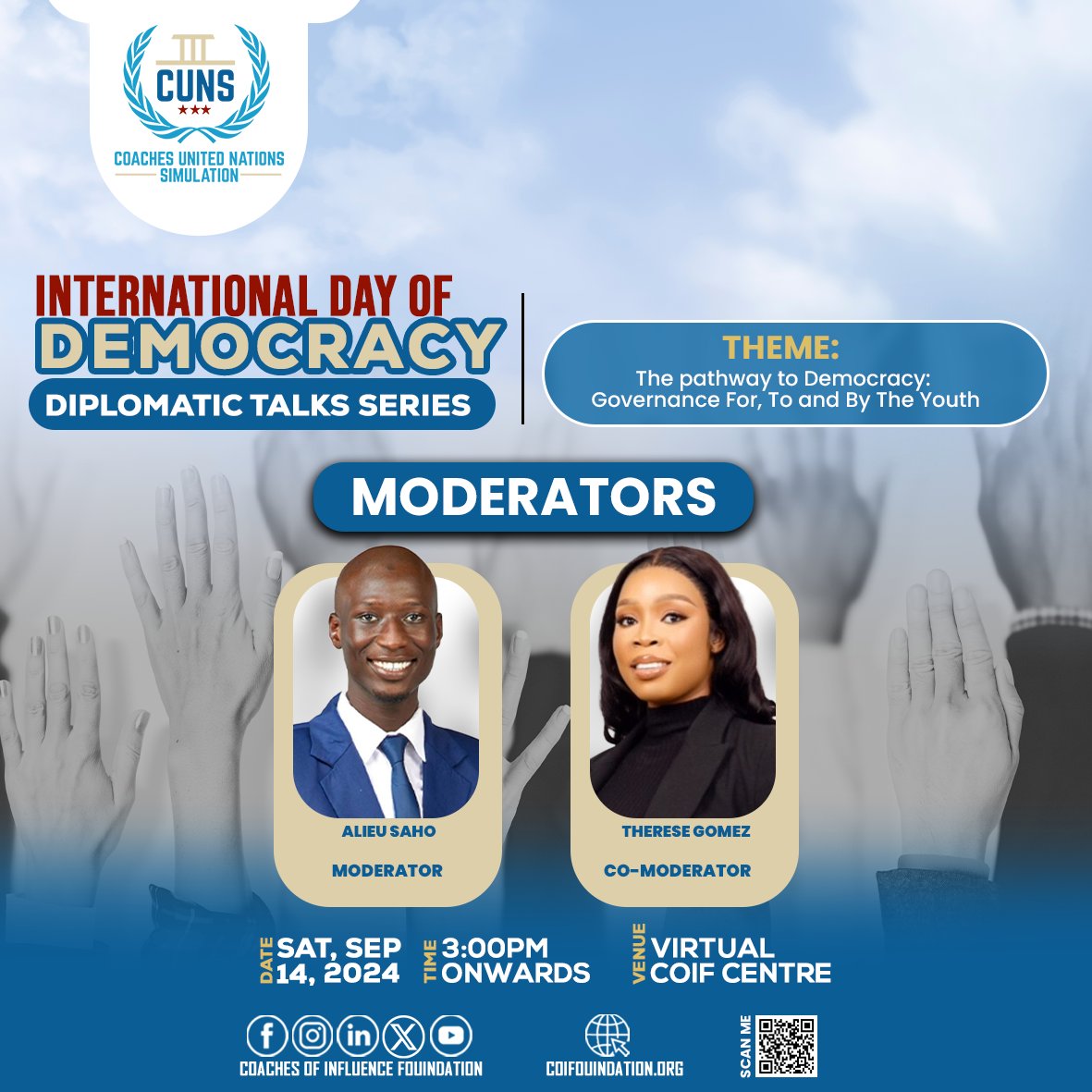 CUNS29215329's tweet photo. The excitement keeps welling up as we introduce our brilliant moderators for our upcoming Diplomatic Talks event.
They will be steering the anticipated insightful dialogue with our carefully selected panel of speakers.
Register now https://t.co/rKLVwLuEYa
#CUNS #COIF #IDD2024 https://t.co/cM9pim5TMV