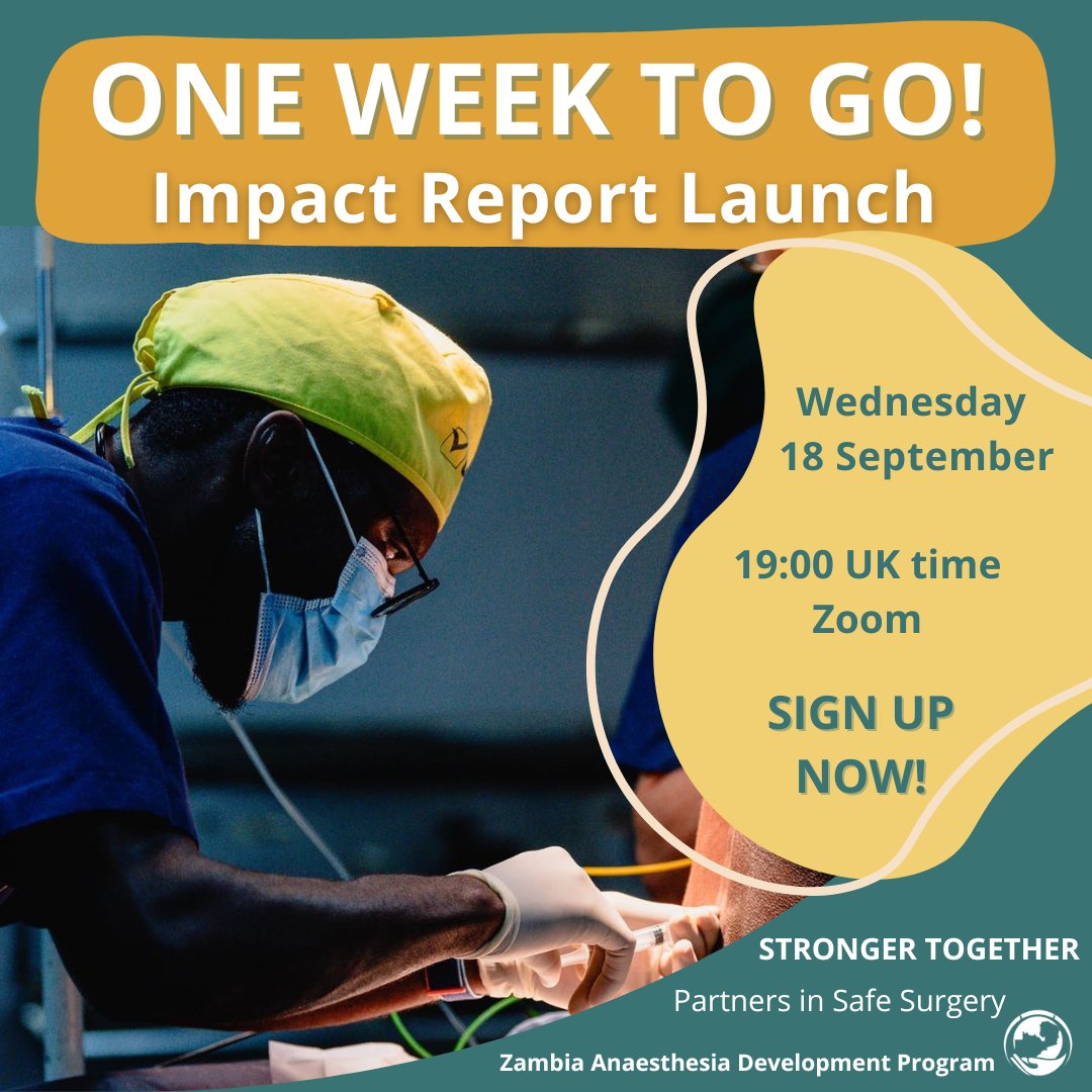 Sign up here! forms.gle/7C9AaaUmTFSUZf…
This free, one-hour event will highlight the incredible work of our long-standing Zambian partnership which has been instrumental in advancing anaesthesia and safe surgery in Zambia since 2012.