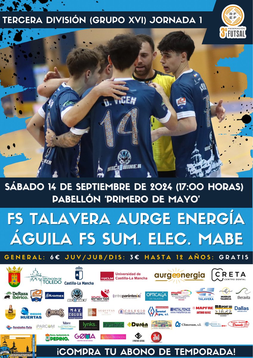 El primero de abono de la temporada se juega este SÁBADO 1️⃣4️⃣ DE SEPTIEMBRE desde las 1️⃣7️⃣:0️⃣0️⃣ en el PRIMERO DE MAYO 🏟️🏟️🏟️ frente a <a href="/aguilafs/">aguilafs</a> 🟡🟢 ¡Vamos a por los 3️⃣ primeros puntos de la temporada, pero para ello necesitamos vuestro calor! 🔥🔥🔥 #123Talavera #SoñemosJuntos