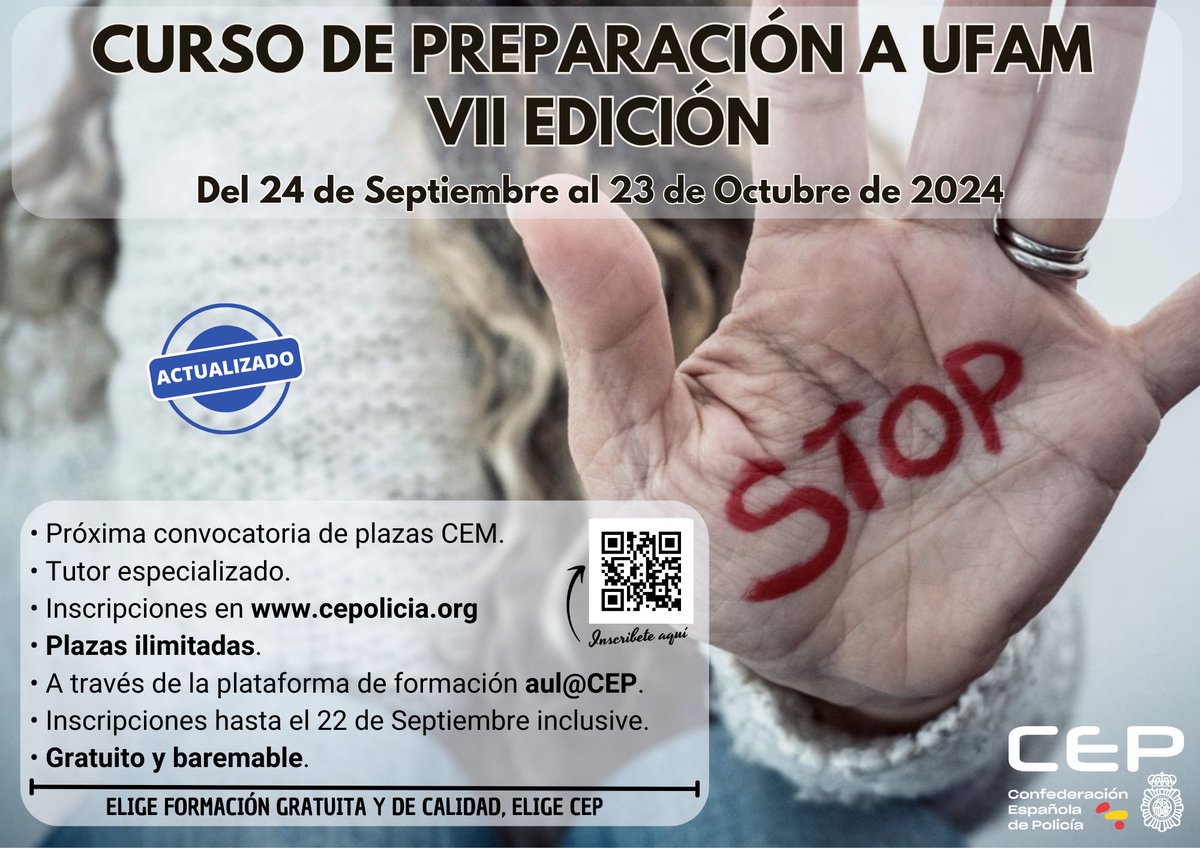 Aulacep's tweet photo. Próxima convocatoria de plazas por CEM en UFAM y nueva edición de nuestro curso de preparación para el acceso a la especialidad.
Apúntate en tu zona privada de https://t.co/h5s3InTmmG
La mejor #formacion #formacioncep para #policia #PoliciaNacional la tiene en @cep_cepolicia https://t.co/AiA8EMvsmH