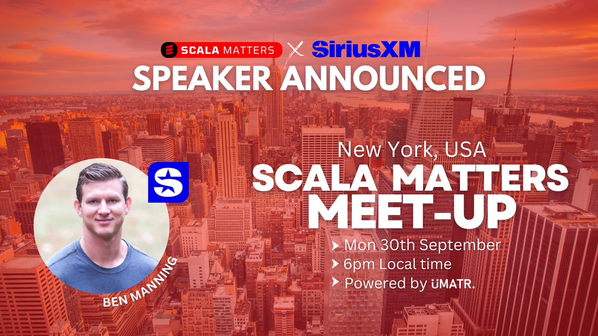 scalaMatters's tweet image. 🚨First speaker announced for our NY meet-up:
Ben Manning!
Ben is the VP of Platform Services, an organization of ~250 engineers who build, own & operate high performant, highly available services that power SiriusXM & Pandora.
Reserve your FREE seat now
eventbrite.com/e/new-york-sca…