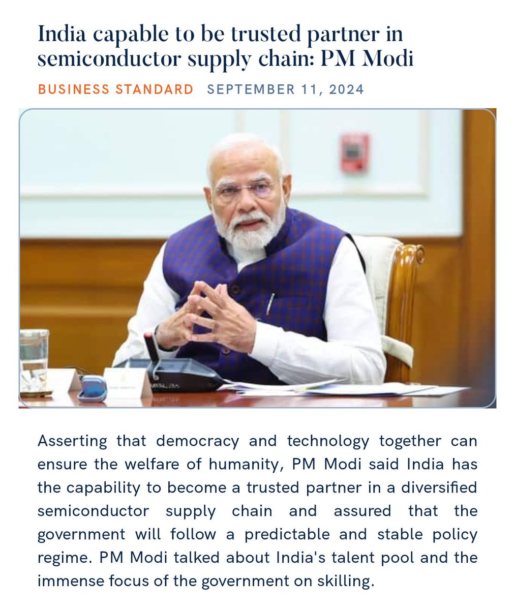 Shivanandkr90's tweet photo. India capable to be trusted partner in semiconductor supply chain: PM Modi
https://t.co/mqM78v2Sj7

@narendramodi https://t.co/vOfJ3YphPQ