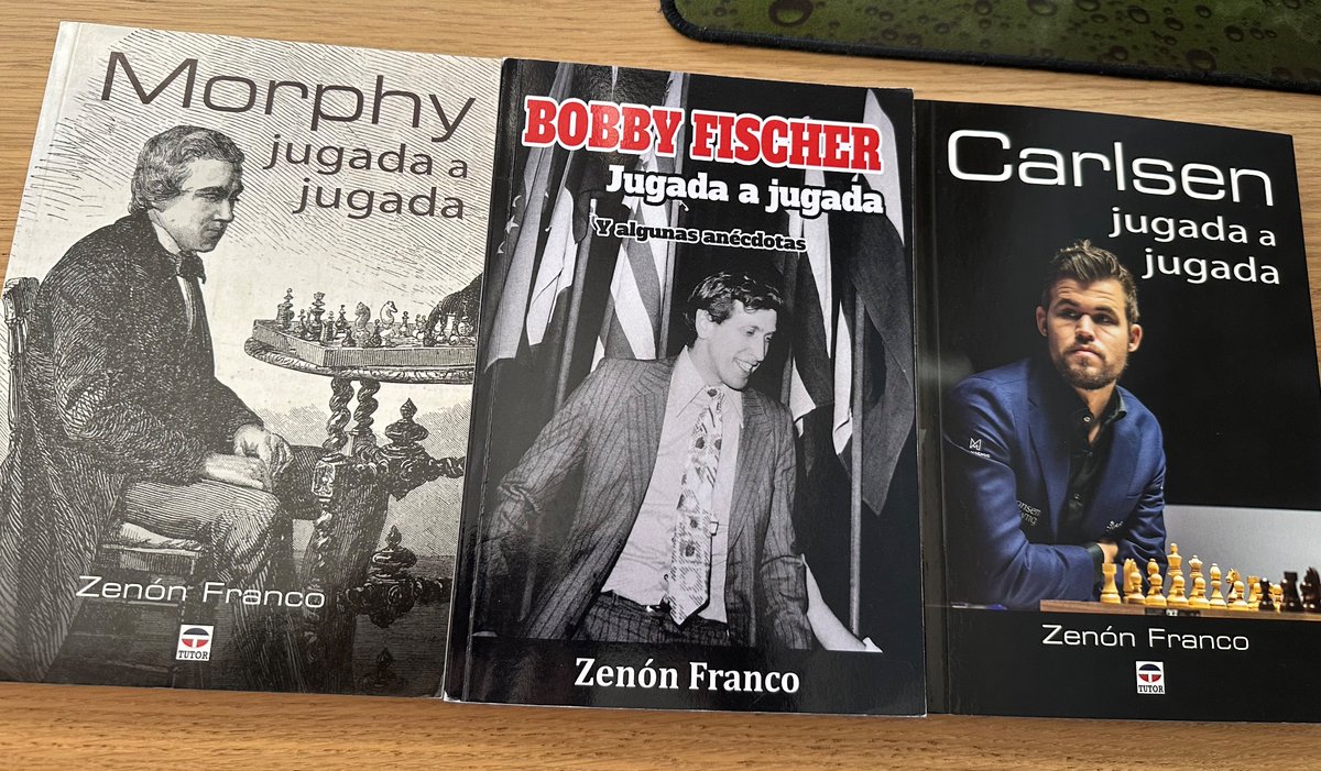 FlavioCorpa's tweet photo. Después del #SpeedChessChampionship me he animado y he ido a por el tercer libro de @ZenonchessPY, el de Fischer ya lo terminé y me gustó mucho, seguiré por Morphy y acabaré con Carlsen 😉 #chesspunks https://t.co/v0tGYE0IZh