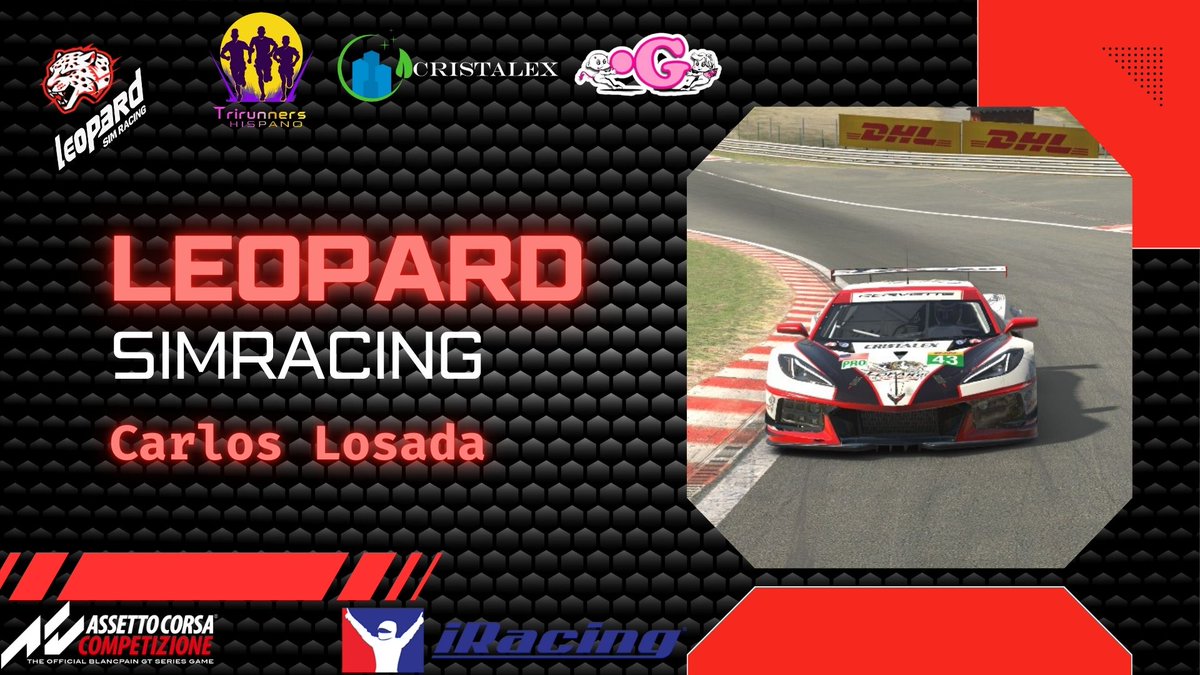 📢 Temporada 2024-2025
Carlos es un piloto de iRacing que combina estrategia y velocidad. Su enfoque meticuloso en cada carrera le permite obtener grandes resultados. ¡Un verdadero estratega en la pista!