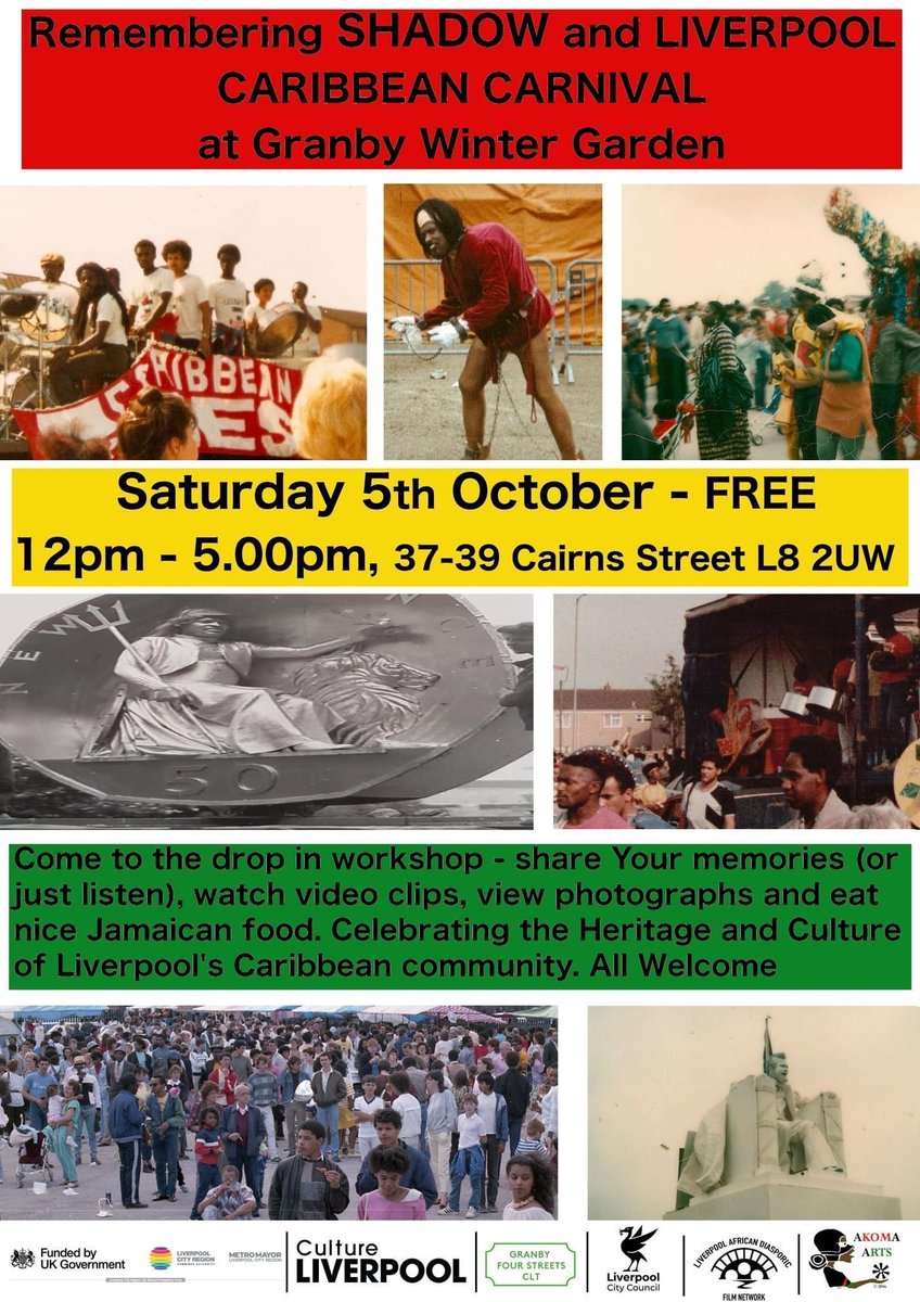 ladfnetwork's tweet image. It's an informal open drop in workshop to celebrate the impact of Caribbean culture on Liverpool.
Participants can drop in, watch rolling film and photo showreels, share memories or simply listen. Free food and refreshments will be provided.

Contact: Michelle info@akomaarts.com