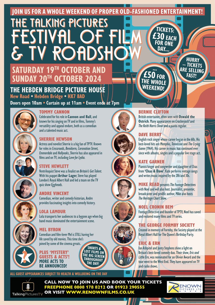 Talking Pictures TV (@talkingpicstv) on Twitter photo Last chance to grab tickets! A weekend of good old fashioned entertainment and variety at the #TPTV Festival of Film & TV at Hebden Bridge <a href="/hbpicturehouse/">HB Picture House</a> Sat 19th & Sun 20th Oct. Full details / to book: buff.ly/3QLyGGa or call 0808 178 8212! Last chance to grab tickets! A weekend of good old fashioned entertainment and variety at the #TPTV Festival of Film & TV at Hebden Bridge <a href="/hbpicturehouse/">HB Picture House</a> Sat 19th & Sun 20th Oct. Full details / to book: buff.ly/3QLyGGa or call 0808 178 8212!