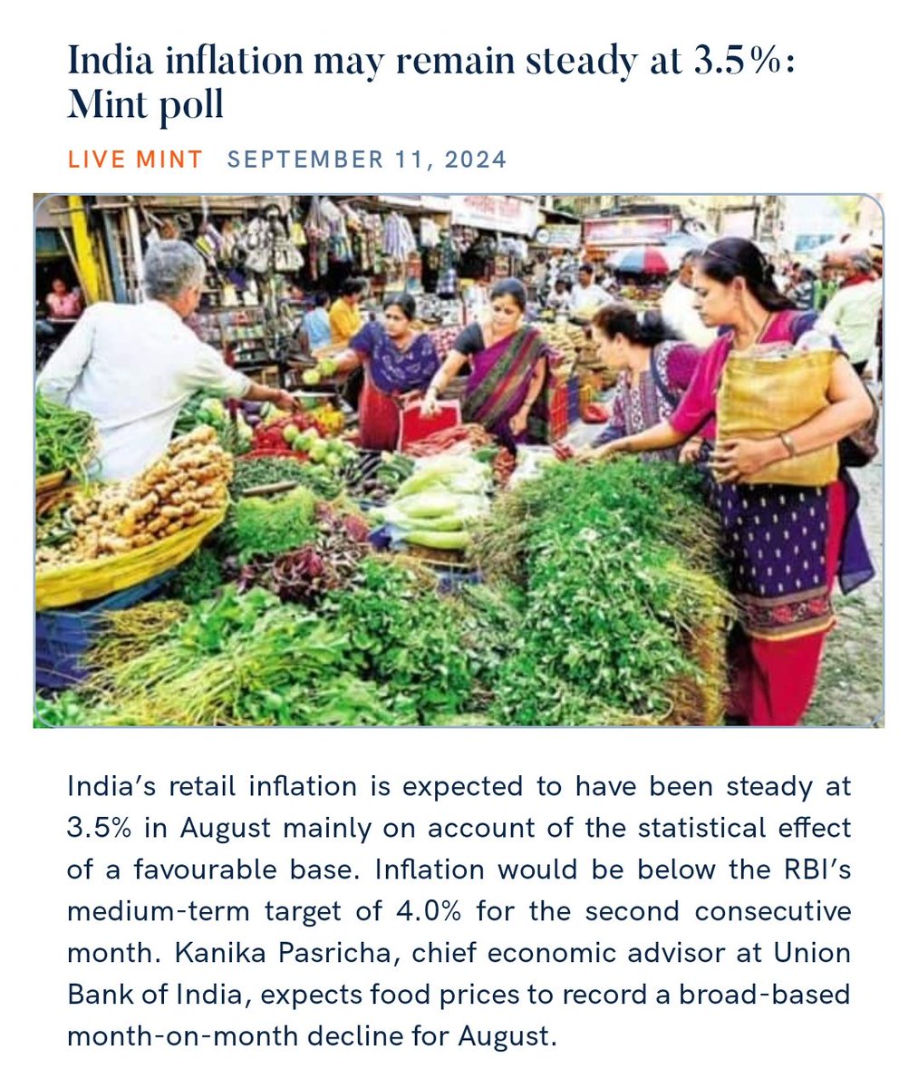 Shivanandkr90's tweet photo. India inflation may remain steady at 3.5%: Mint poll
https://t.co/W7Jq8YqYwI

@narendramodi https://t.co/0Gnhe53kVV