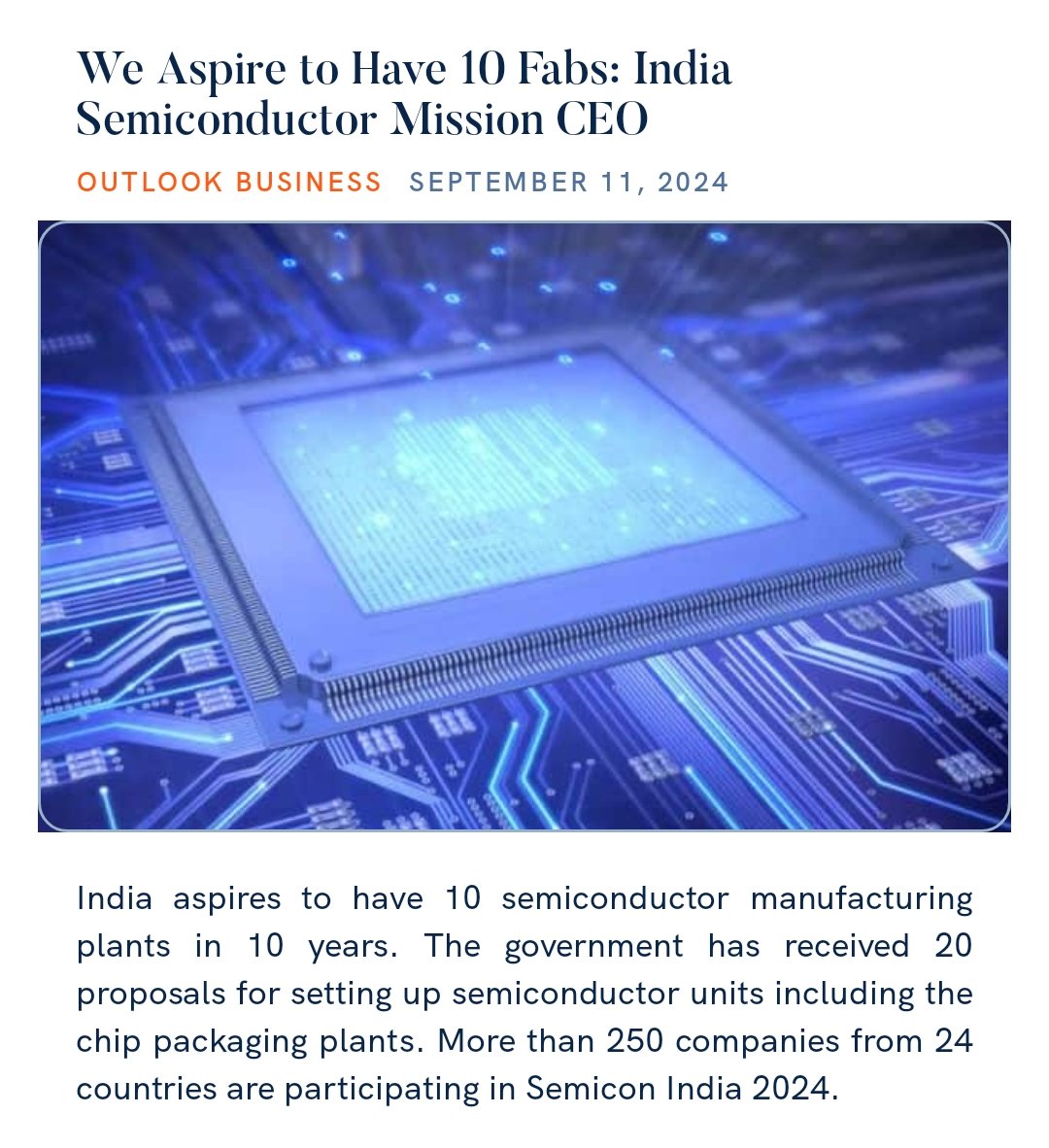 Shivanandkr90's tweet photo. We Aspire to Have 10 Fabs: India Semiconductor Mission CEO
https://t.co/iweTINJ5Ui

@narendramodi https://t.co/DMTlHuCi2L