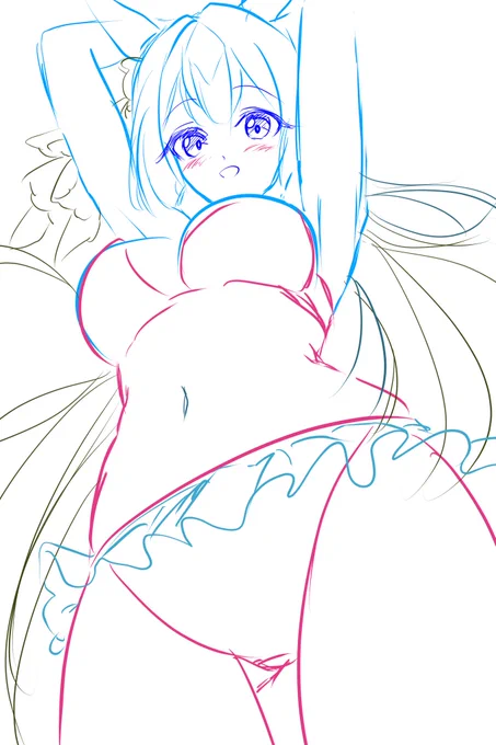 #皆さんラフと塗った後を見せてください今夏初水着イラストのダイヤちゃん! 