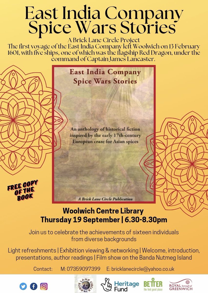Join us for a reading and exhibition on the 17th century Spice wars by <a href="/BrickLaneCircle/">Brick Lane Circle</a> next Thursday! No need to book, just pop along and enjoy a night of history at #WoolwichLibrary! <a href="/GreenwichLibs/">Royal Greenwich Libraries</a> <a href="/Royal_Greenwich/">Royal Borough of Greenwich</a> <a href="/Better_UK/">Better</a> #LoveYourLibrary