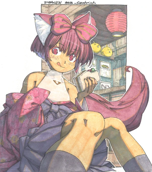 シノっち4枚。最近大人びた感じになってますが、基本的にはかなり幼い外見の設定です。#水彩 #原画 #色紙 #狐娘 
