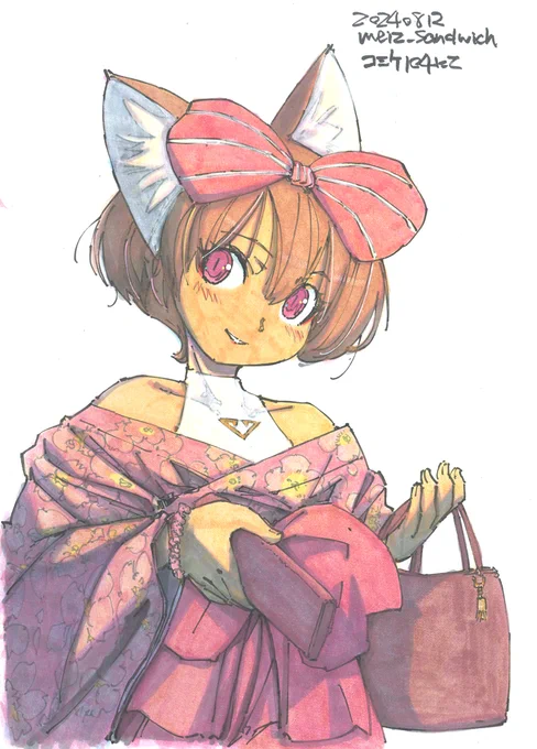 シノっち4枚。最近大人びた感じになってますが、基本的にはかなり幼い外見の設定です。#水彩 #原画 #色紙 #狐娘 
