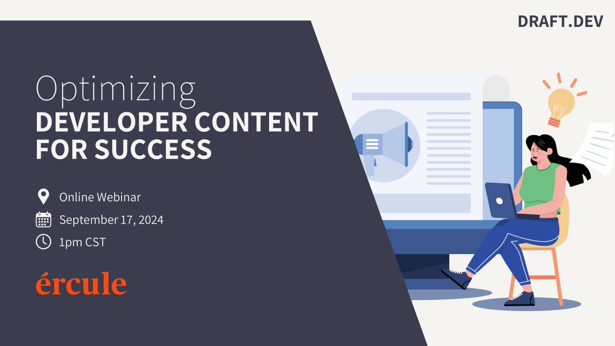 draftdev's tweet photo. ✨ Optimizing content for developers is a whole different game. Curious about how to get it right? 

Join us for our next #webinar, where we’ll talk about the optimization strategies that make #developercontent successful: https://t.co/3bN5TAfQq8

#developermarketing #devrel https://t.co/JsadjLlRUe