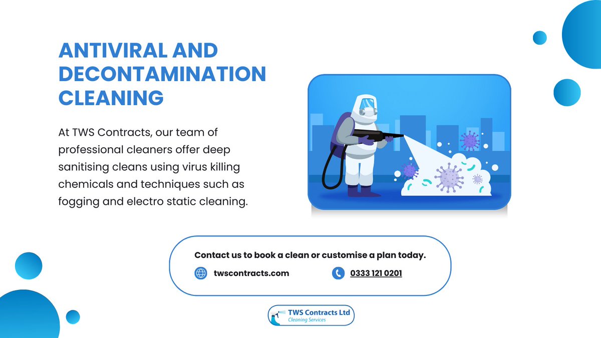 🦠With cold &amp; flu season approaching, it's important to keep illness at bay in your place of work. 

🧼Our hospital-grade disinfection chemicals will ensure that your environment is safe.

Contact us to book a clean today:
📞0333 121 0201 / 07833 691328
📧 info@twscontracts.com