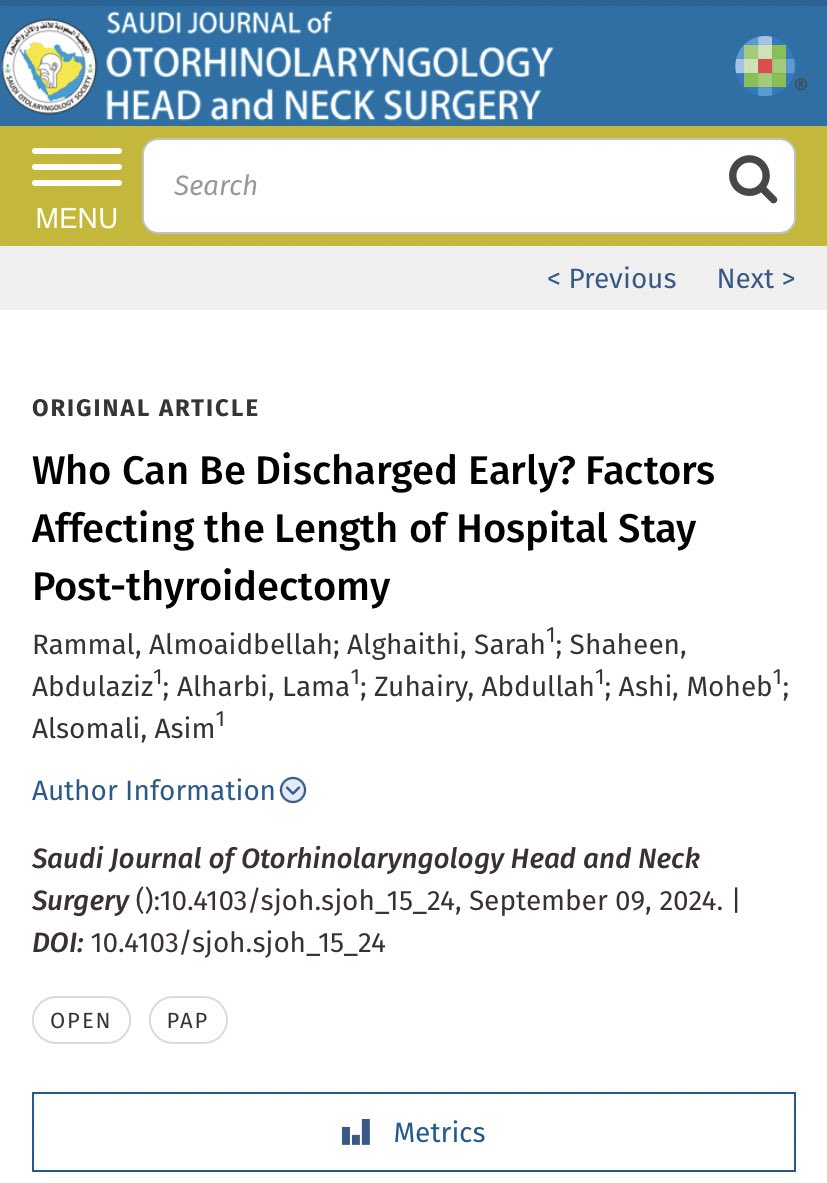 الحمدلله 
i’m thrilled to share that our paper has been published in the Saudi journal of otorhinolaryngology head and neck surgery 🎉
many thanks to the team’s efforts and to many more to come !