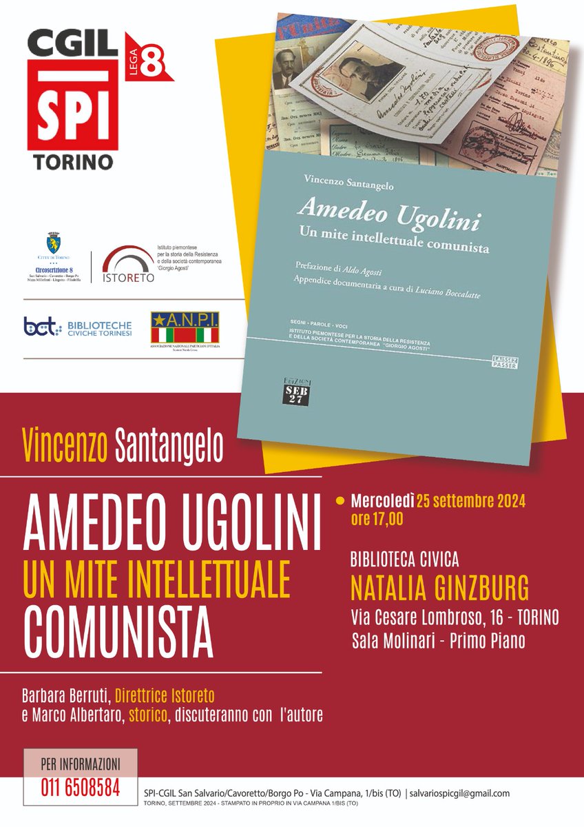 Istoreto segnala

Mercoledì prossimo, h.17, alla Biblioteca Civica N. Ginzburg, presentazione di Amedeo Ugolini. Un mite intellettuale comunista di Vincenzo Santangelo

Ne discuteranno con l'autore la storica Barbara Berruti, direttrice di Istoreto, e lo storico Marco Albertaro