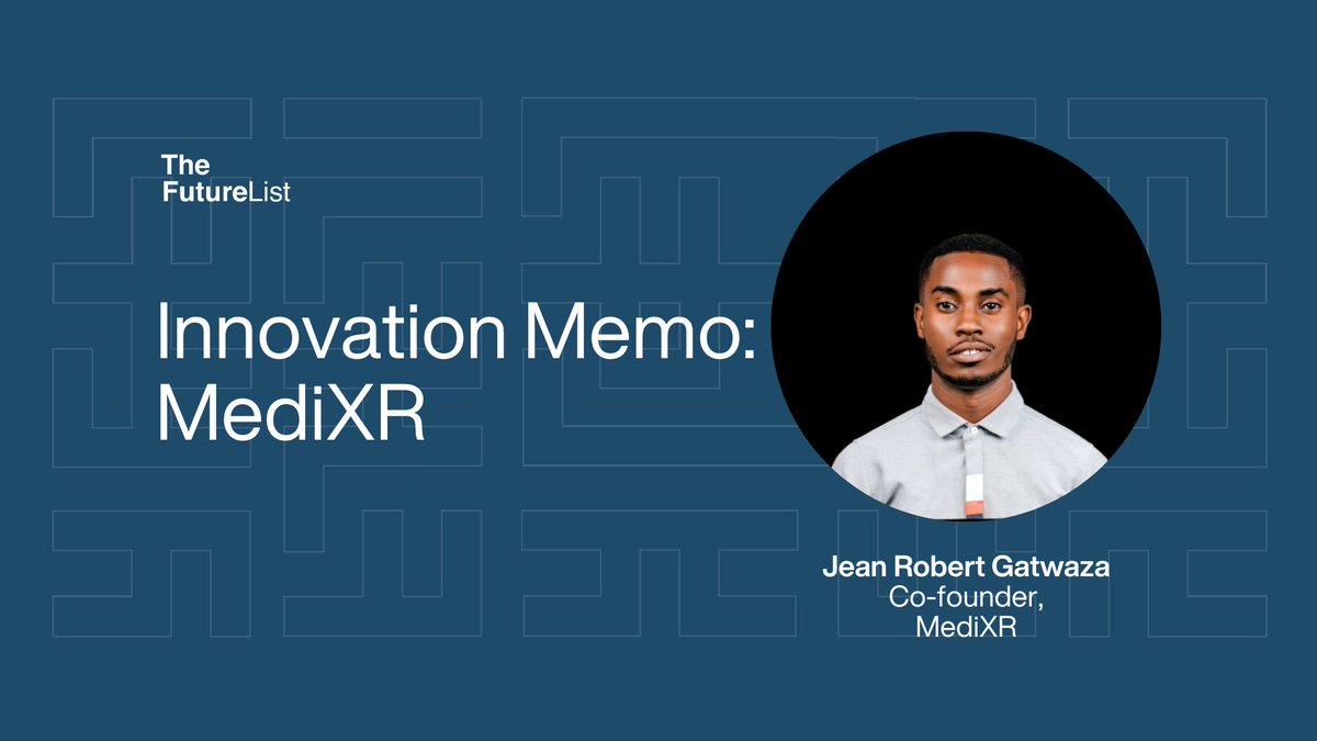 Explore how <a href="/MEDIXR_Global/">MediXR</a> is transforming healthcare! In our latest Innovation Memo, we feature co-founder <a href="/Robert_Gatwaza/">Jean Robert Gatwaza</a>. Their VR and AR-powered solutions are revolutionising medical training in Africa &amp; beyond.

Read more: bit.ly/3B8w5AO

#MedTech #VR #AR