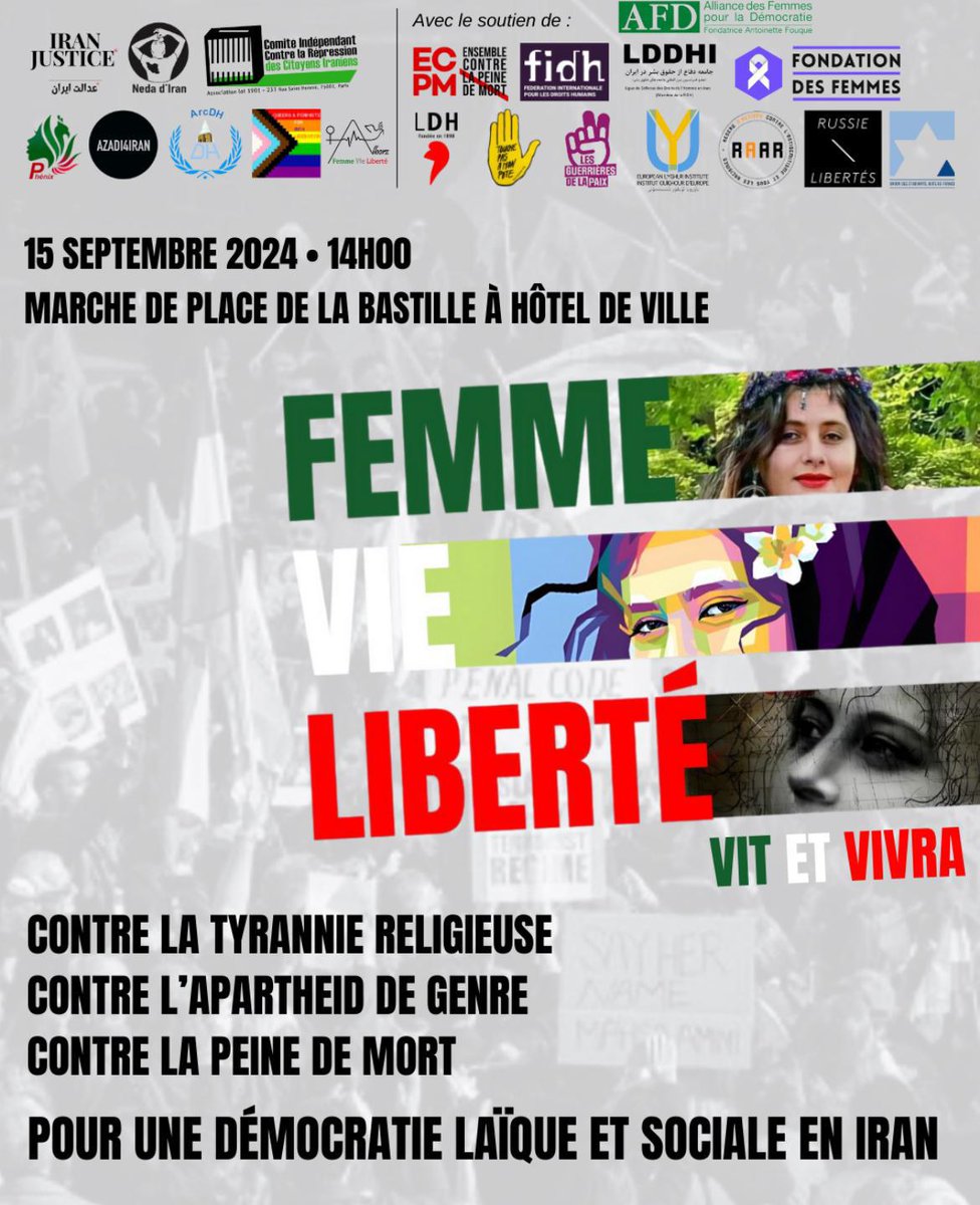 📣A l’occasion de l'anniversaire du mouvement #femmevieliberte et en soutien aux iranien-nes en lutte pour la liberté, l’égalité, la justice sociale et l’instauration d’une démocratie laïque la #LDH appelle à une marche ⤵︎
📅 15 septembre 14h
📍 Bastille
ldh-france.org/10-septembre-2…