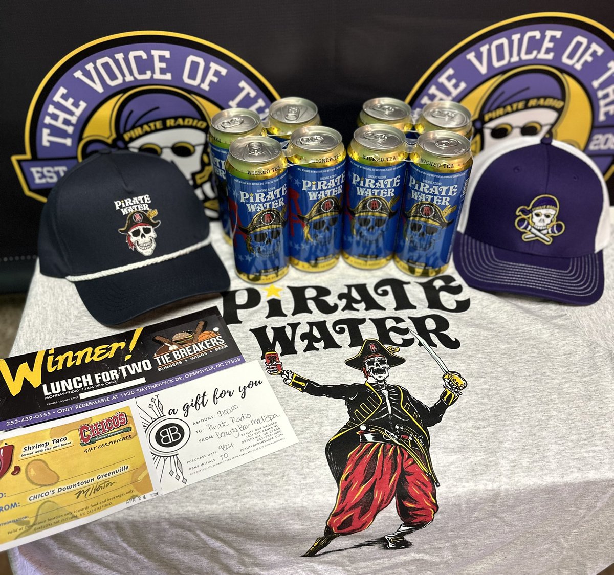 PR927FM's tweet photo. 🚨GIVEAWAY ALERT🚨
RT &amp; FOLLOW @PR927FM for a chance to win this awesome #PirateWater prize package and gift cards. 21 &amp; older only
#Stations4Winners🏴‍☠️ https://t.co/7PJdGzYAw5
