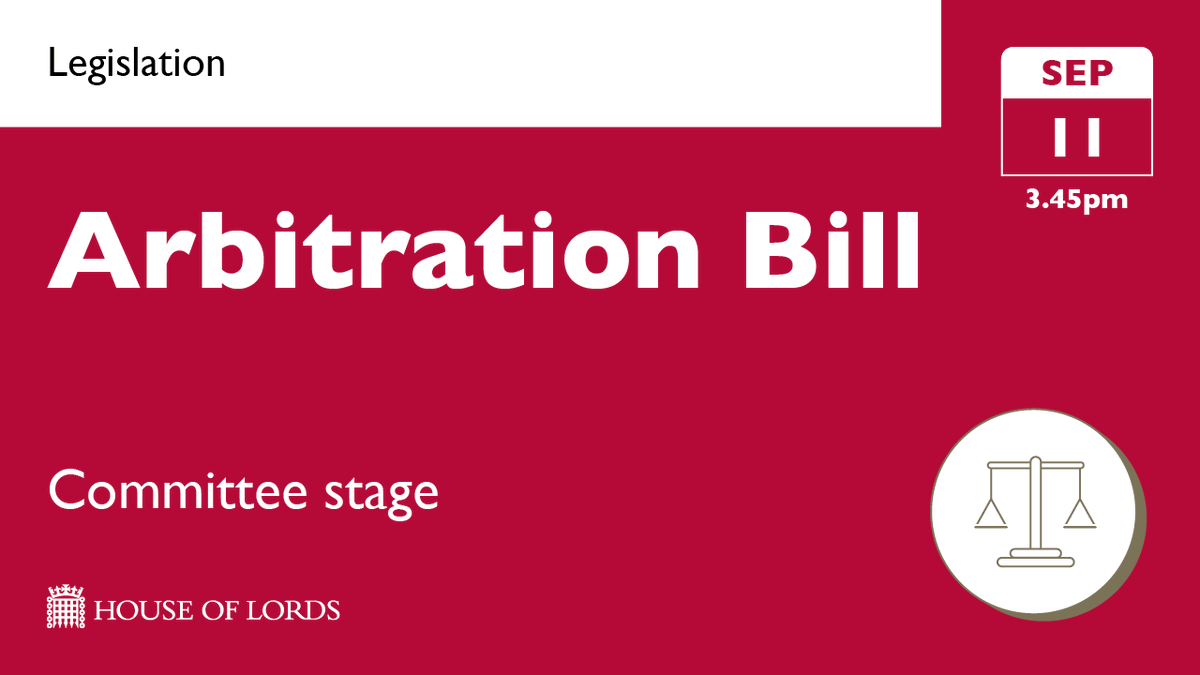 UKHouseofLords's tweet photo. From 3.45pm, #HouseOfLords begins line by line examination of the #ArbitrationBill, with awarding of costs on the agenda.

➡️ Learn more and watch online at the link in our bio https://t.co/HrmHOu3S9D