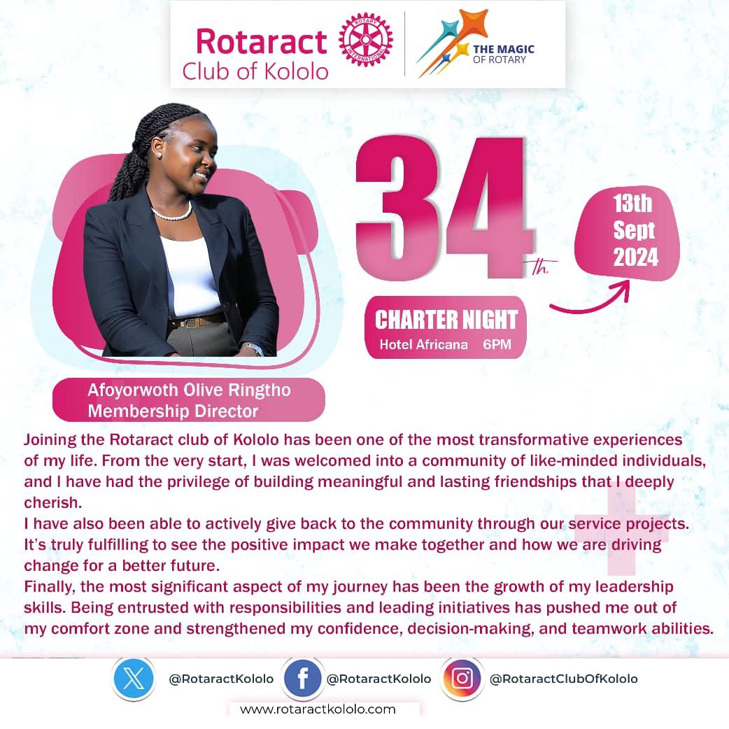 rotaractkololo's tweet photo. A journey of transformation and growth! 
Olive reflects on her enriching experience as a #Warrior, celebrating 34 years of impactful service. Together, we build lasting friendships, foster leadership, and create positive change in our communities. 

#TheWarriorsat34 #TheWarriors https://t.co/Mx5H1BGMzZ
