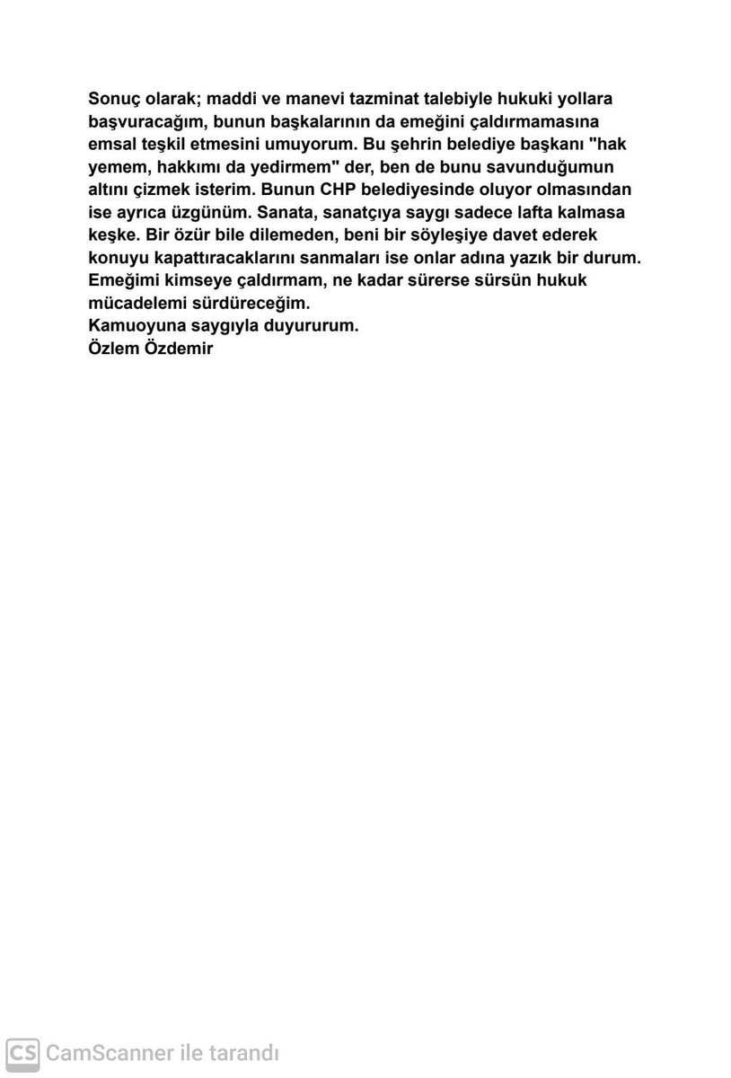 Özlem Özdemir (@ozlemozdemir) on Twitter photo Üzülerek kamuoyuna duyurumdur:
Cumhuriyetimizin 100. yılı için 2 yıllık emek sonucunda hazırladığım “Cumhuriyet’in Öncü Kadınları Sergisi”, iznim alınmadan ve haberim olmadan <a href="/BuyukcekmeceBld/">Büyükçekmece Belediyesi</a>
tarafından afiş, isim ve fonta kadar aynen kullanılarak 8 Mart 2024 haftasında başka Üzülerek kamuoyuna duyurumdur:
Cumhuriyetimizin 100. yılı için 2 yıllık emek sonucunda hazırladığım “Cumhuriyet’in Öncü Kadınları Sergisi”, iznim alınmadan ve haberim olmadan <a href="/BuyukcekmeceBld/">Büyükçekmece Belediyesi</a>
tarafından afiş, isim ve fonta kadar aynen kullanılarak 8 Mart 2024 haftasında başka