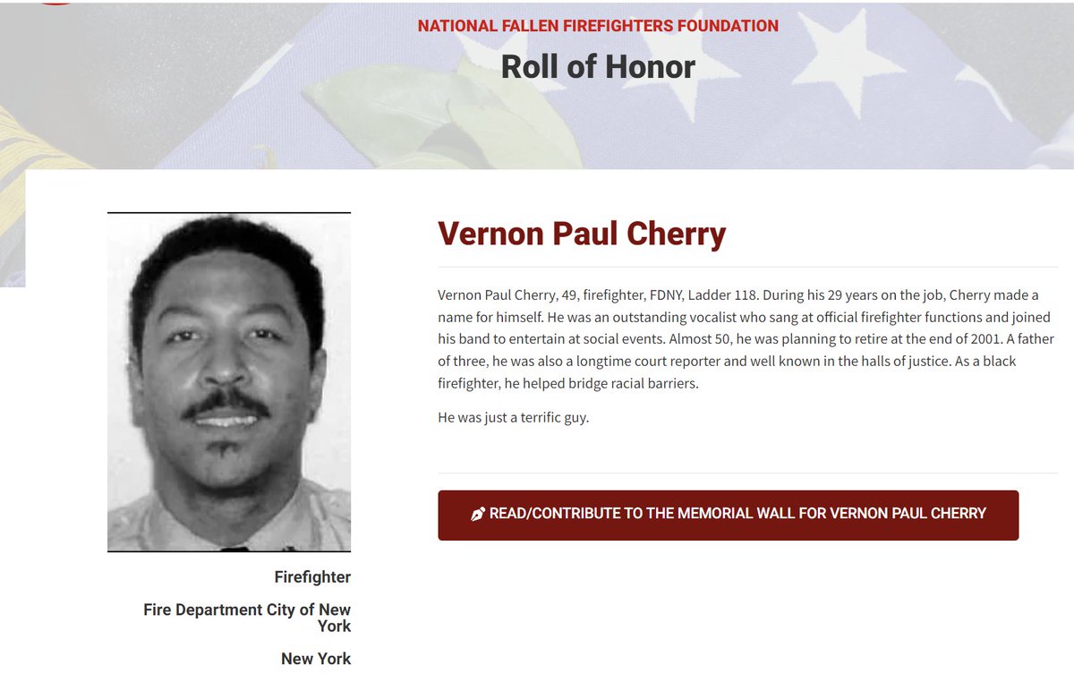 desota's tweet photo. We shall never forget... my wife's cousin, Brooklyn Firefighter Vernon Paul Cherry, died on this day trying to save others...  -DW  #911NeverForget #Ladder118 #RIP #heroes https://t.co/gD0Q2BsQWS