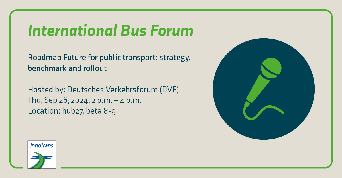 InnoTrans's tweet photo. A future-proof public transport system must be sustainable, connected, automated &amp; customer-focused. But how do we turn this vision into reality? Find out at the International Bus Forum! 👉 All events of #InnoTransConvention: https://t.co/rBGP1GLUS6 #InnoTrans2024 https://t.co/umr3JwbSRd