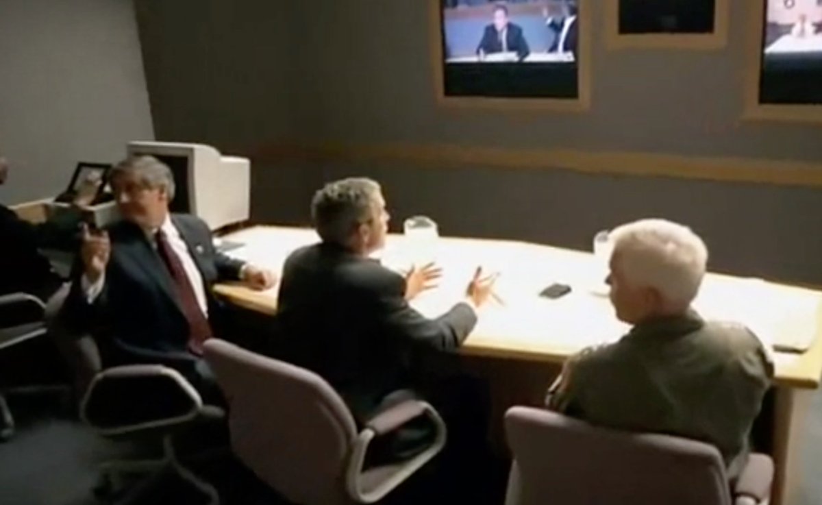 President Bush arrives at Offutt Air Force Base, Bellevue, Nebraska, to convene a National Security Council teleconference via the U.S. STRATCOM bunker.