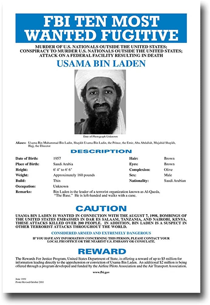 National news outlets start to report that high officials in the federal intelligence community are stating that Osama bin Laden is suspect number one.