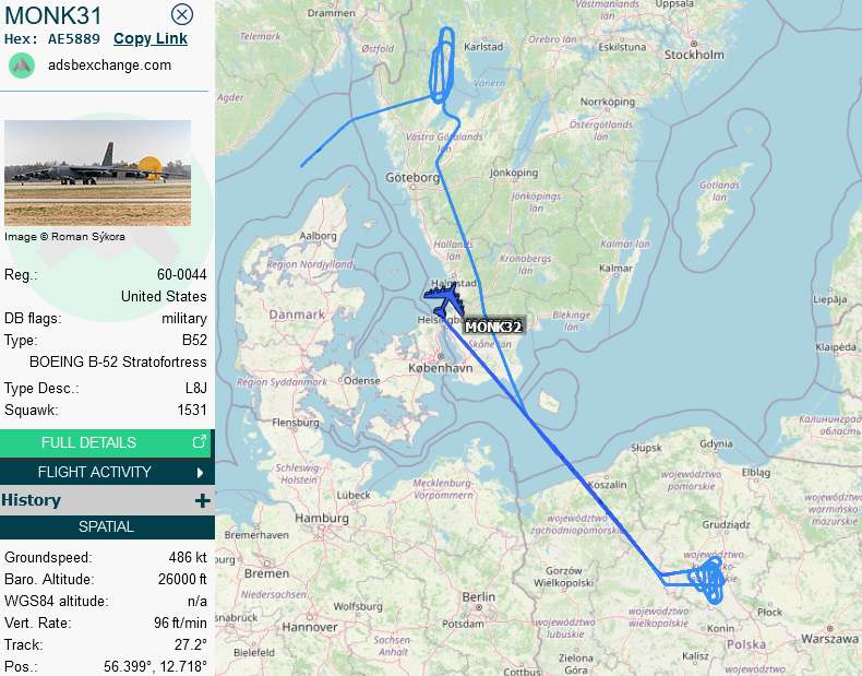 SirListenalot's tweet photo. #B52's #MONK31-32 likely on their way back home. I expect AR with #KC135's along MOCHA - AKIVO https://t.co/PXU8UrKSoW