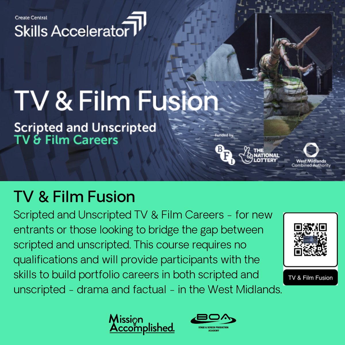 You will get to:
➠ Find out how the TV and Film industry works
➠ Gain technical skills to get you employment-ready!
➠ Plus, you’ll get to hear from experts who work in Scripted and Unscripted TV and film from across the region

AND IT'S FREE!!!
createcentraluk.com/skills-acceler…