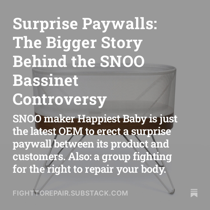 Fight to Repair News (@f2rnews) on Twitter photo In our newsletter: <a href="/happiest_baby/">Максим</a> is just the latest OEM to erect a surprise paywall between its product and customers. Also: the group fighting for the #righttorepair your body, and news from <a href="/404mediaco/">404 Media</a>, <a href="/grist/">grist</a> , <a href="/arstechnica/">Ars Technica</a>, <a href="/repairerdriven/">Repairer Driven News</a>
open.substack.com/pub/fighttorep… In our newsletter: <a href="/happiest_baby/">Максим</a> is just the latest OEM to erect a surprise paywall between its product and customers. Also: the group fighting for the #righttorepair your body, and news from <a href="/404mediaco/">404 Media</a>, <a href="/grist/">grist</a> , <a href="/arstechnica/">Ars Technica</a>, <a href="/repairerdriven/">Repairer Driven News</a>
open.substack.com/pub/fighttorep…