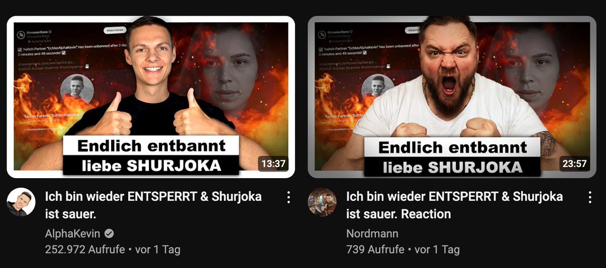 Bei diesen Thumbnails kann ich mich gar nicht entscheiden was ich gucke. 

Lieb und lustig oder Aggressiv? 🤔