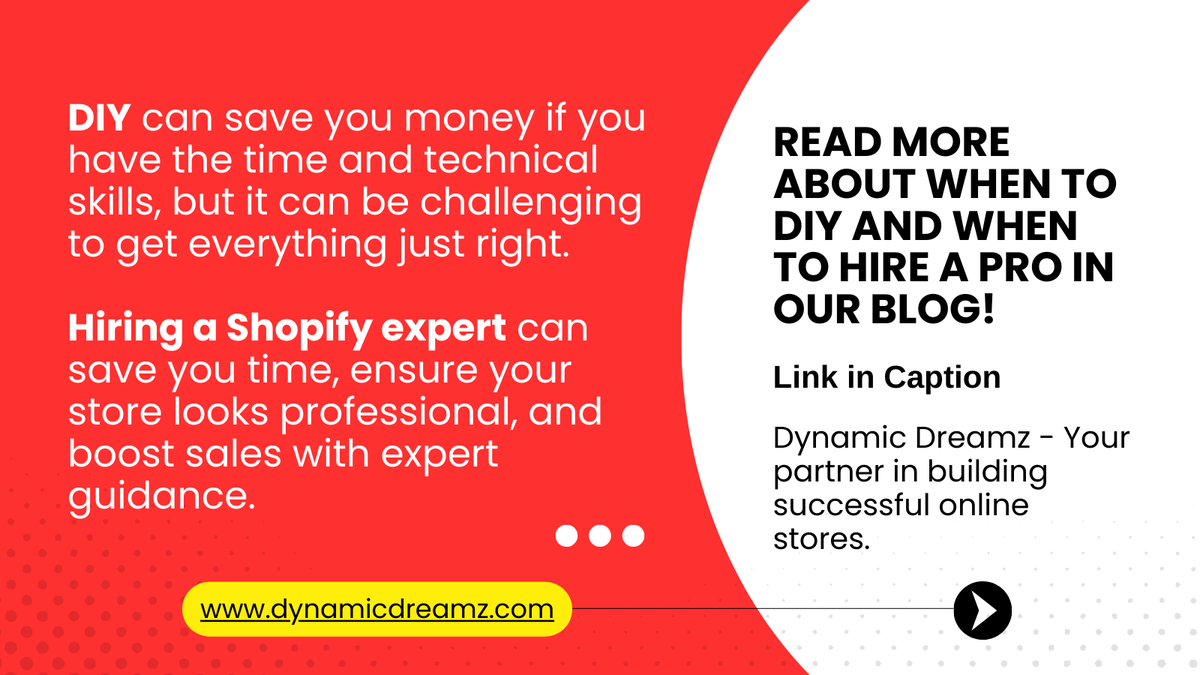 DynamicDreamz's tweet photo. 𝗦𝗵𝗼𝗽𝗶𝗳𝘆 𝗘𝘅𝗽𝗲𝗿𝘁𝘀 𝘃𝘀. 𝗗𝗜𝗬: 𝗪𝗵𝗲𝗻 𝘁𝗼 𝗚𝗲𝘁 𝗣𝗿𝗼𝗳𝗲𝘀𝘀𝗶𝗼𝗻𝗮𝗹 𝗛𝗲𝗹𝗽 𝗳𝗼𝗿 𝗬𝗼𝘂𝗿 𝗢𝗻𝗹𝗶𝗻𝗲 𝗦𝘁𝗼𝗿𝗲 ?

so we've written a blog to help you decide.

Read the full article here [https://t.co/tAI0rOBJ5c ] https://t.co/hQPZUen3rl