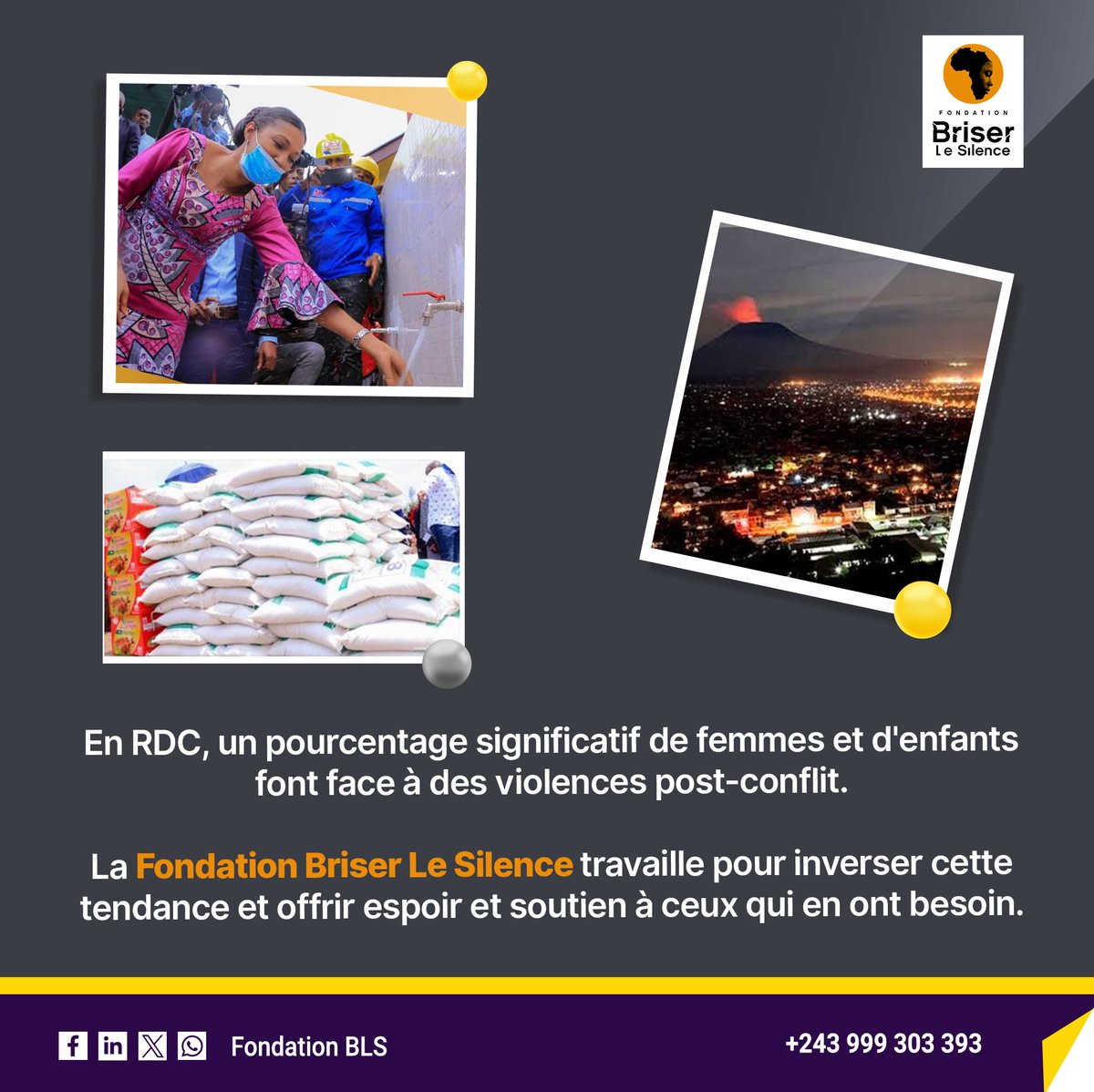 FondationBLS's tweet photo. En RDC, un pourcentage significatif de femmes et d'enfants fait face à des violences post-conflit. 

La Fondation Briser le Silence s'engage à inverser cette tendance en offrant espoir et soutien à ceux qui en ont besoin. #Soutien #BriserLeSilence #RDC https://t.co/Jvij0sjTFY