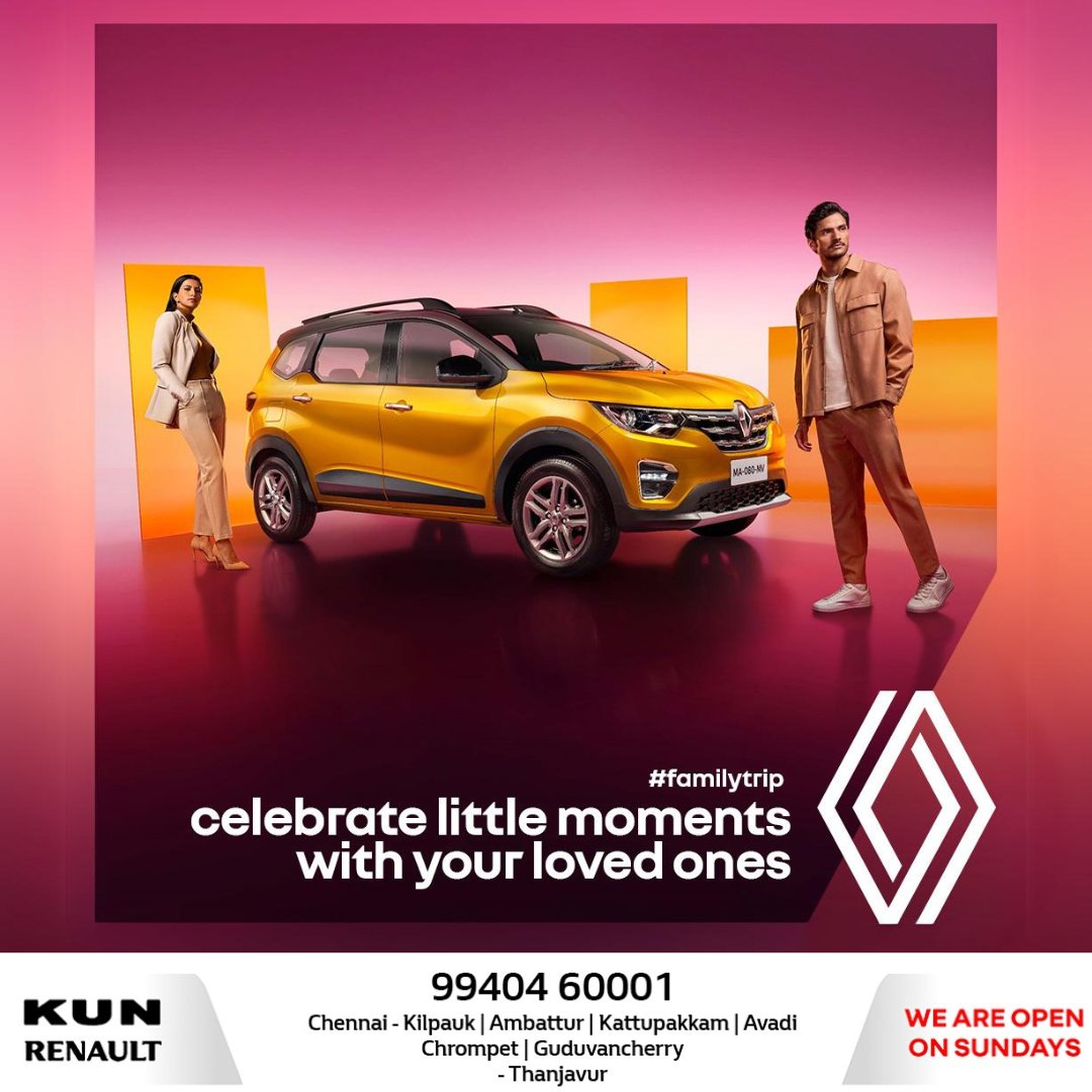 renaultkun's tweet photo. Be it for a quick getaway or a long awaited family trip, #Renault #Triber a 7 seater with 100+ seating combinations that promises supreme comfort as you venture out to make memories.

Book now with KUN Renault.
Get in touch with KUN Renault: +91 99404 60001

#KUNRenault https://t.co/uaEwbuO4nO