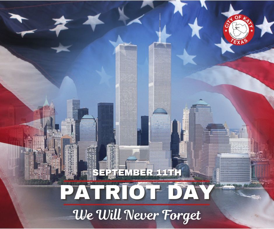 ✨ Patriot Day: A Day of Remembrance and Unity ✨

Today, we honor the heroes 👮‍♂️👩‍🚒 and lives lost on 9/11. 23 years later, Katy stands united, remembering their bravery and resilience. 💙❤️

#NeverForget #PatriotDay #KatyStrong #UnitedWeStand