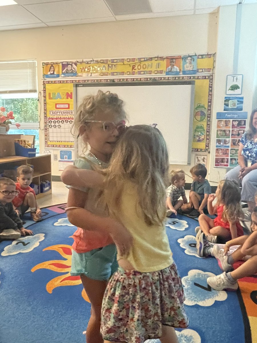 GernerCenter's tweet image. Students in Ms. Ballard’s class shared how they wanted to be greeted during circle time. They could identify a hug, handshake or high five. The Greeter Leader made it all around the circle so everyone was included. Hugs were the most popular greeting.
