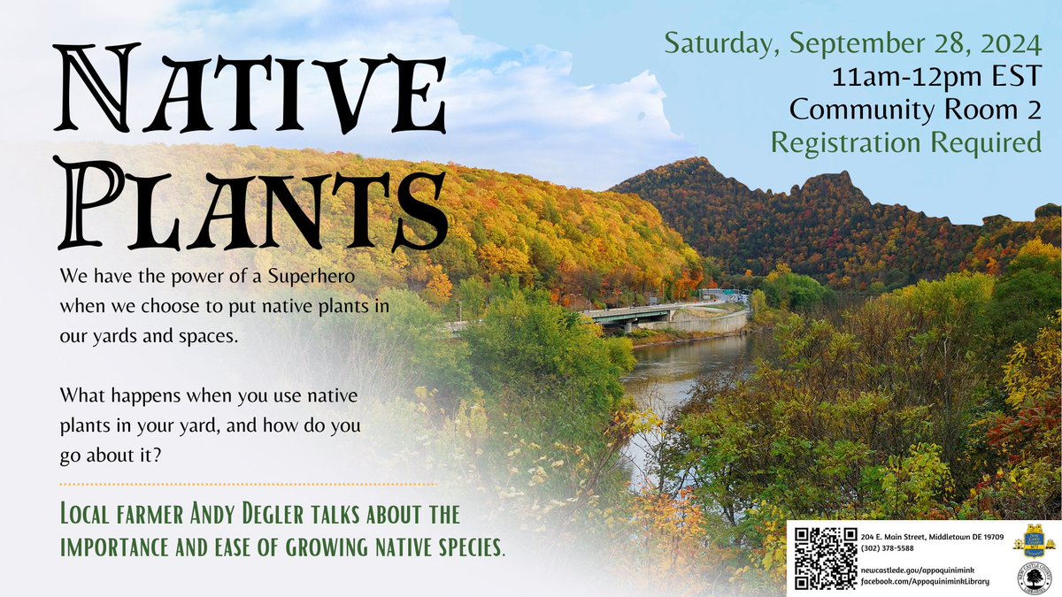 AppoLibrary's tweet image. We have The Power Of A Super Hero when we choose to put native plants in our yards and spaces! 9/28, 11am.  What happens when you use native plants in your yard, and how to go about it. Local farmer Andy Degler talks about the importance and ease of growing native species.