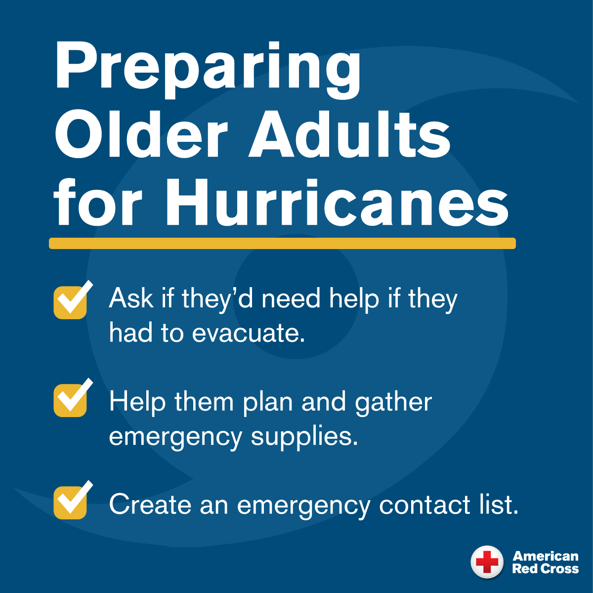 🏡 Help the older adults in your life prepare for #HurricaneFrancine by asking if they would need support during an evacuation. You can discuss an emergency plan, gather crucial supplies, and create an emergency contact list. Together we can all #BeReady. redcross.org/olderadults