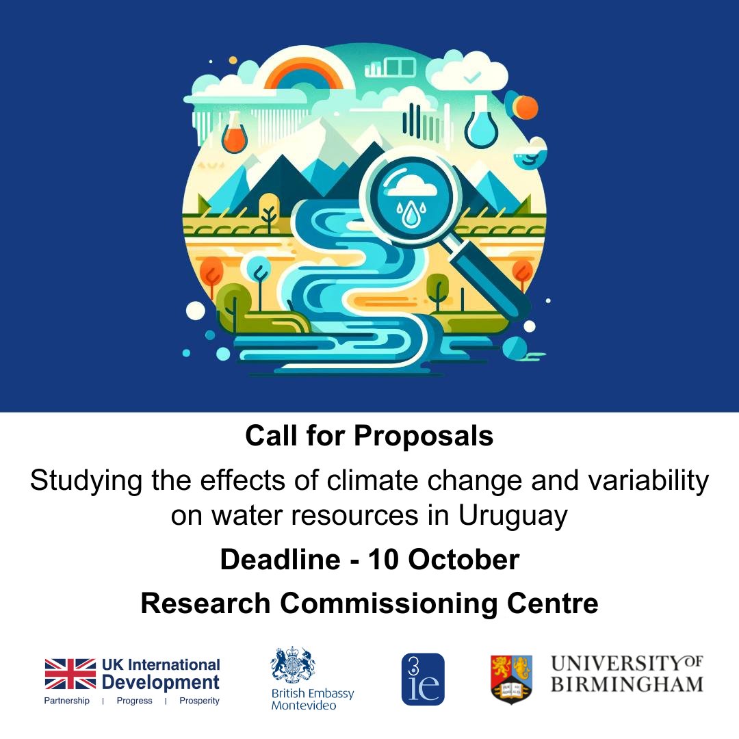LIDC (@lidc_uk) on Twitter photo Big news! <a href="/FCDOResearch/">FCDO Research, Science and Technology</a>, <a href="/3ieNews/">3ie</a>, & <a href="/unibirmingham/">Uni of Birmingham</a> are seeking proposals to assess climate change impacts on Uruguay's water resources. For registered research organisation, it's your time to shape strategies for policy!
Check out the link for details!
ow.ly/Cp3p50TkB4r Big news! <a href="/FCDOResearch/">FCDO Research, Science and Technology</a>, <a href="/3ieNews/">3ie</a>, & <a href="/unibirmingham/">Uni of Birmingham</a> are seeking proposals to assess climate change impacts on Uruguay's water resources. For registered research organisation, it's your time to shape strategies for policy!
Check out the link for details!
ow.ly/Cp3p50TkB4r