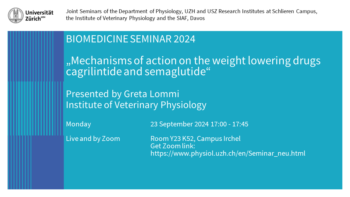 On 23 September, we welcome Greta Lommi from the Institute of Veterinary Physiology in the Biomedicine Seminar Series at @uzh_en.

This joint seminar is hosted by @mikadolab and open to all!
