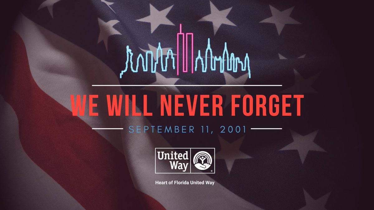 The Heart of Florida United Way family would like to take a moment to remember the victims and families impacted by the attacks on September 11th, 2001. 

That day will forever live on in our hearts, and we will never forget the thousands lost. ♥