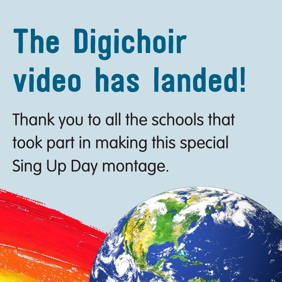 SingUpTweets's tweet photo. Exciting news! Our annual Sing Up Day Digichoir video has arrived! Tune in to spot your school and see schools from all over the world who joined us in singing 'I belong' by superstar @roseanne_reid. You'll find the video and stats from the day here: https://t.co/SaPN8SL7lr https://t.co/bzQplr6ZPr