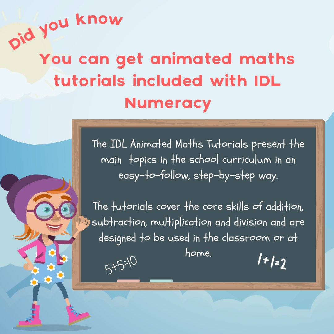 IDLCloud's tweet image. Did you know you get engaging maths tutorials included when you purchase IDL Numeracy?
They are particularly suited to children who struggle with numeracy skills, but can be used by anyone who wants to learn or revise!
#numeracyskills #engaginglearning #mathstutorials
