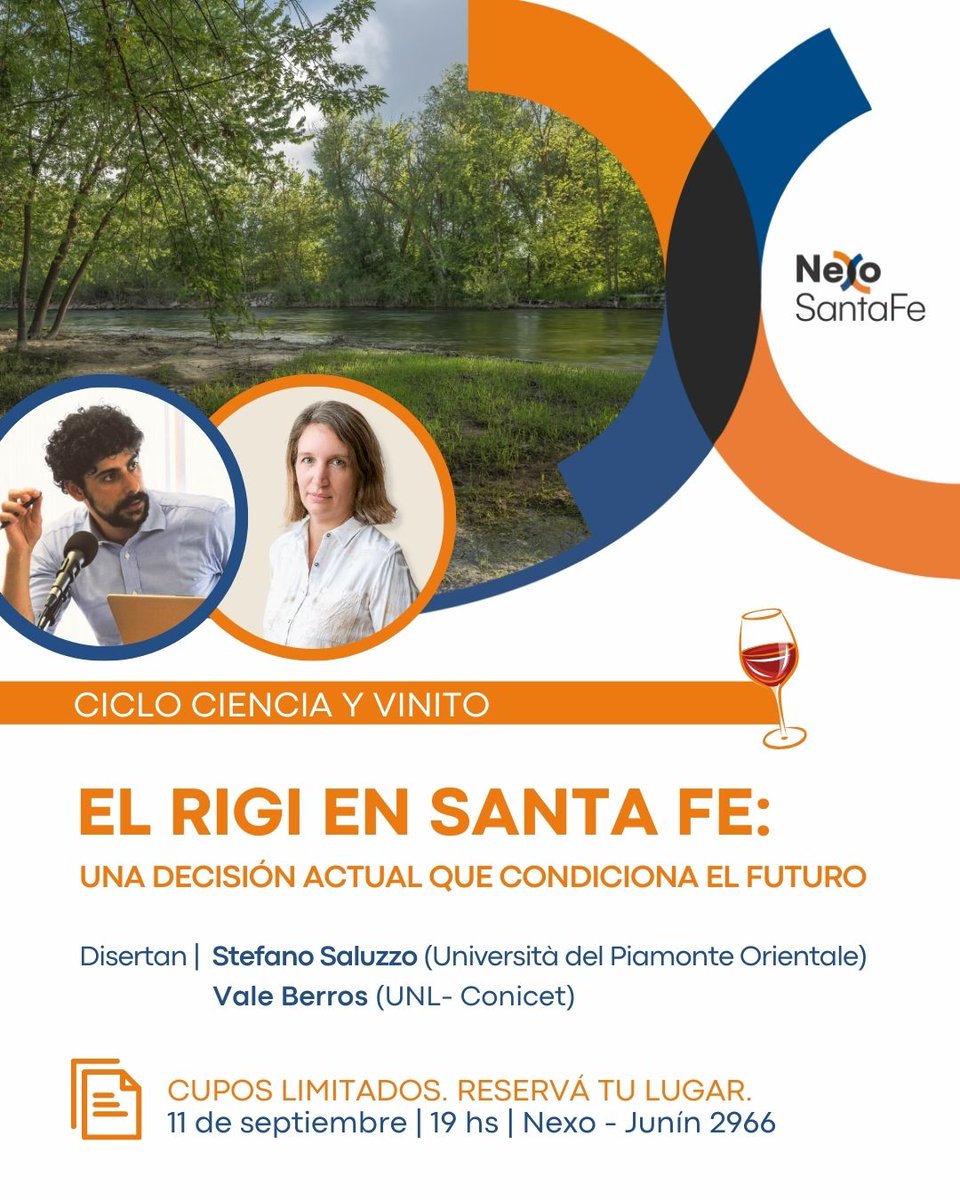 NexoSForg's tweet photo. Hoy nos encontramos para hablar sobre #ambiente  con @StefanoSaluzzo (Universitá del Piamonte Orientale, Italia) y Valeria Berros (UNL/Conicet)

Ciencia y vinito | "El #RIGI en #SantaFe : una decisión actual que condiciona el futuro"

Inscripciones https://t.co/lylF06jT8f https://t.co/EcjpFMKsWi